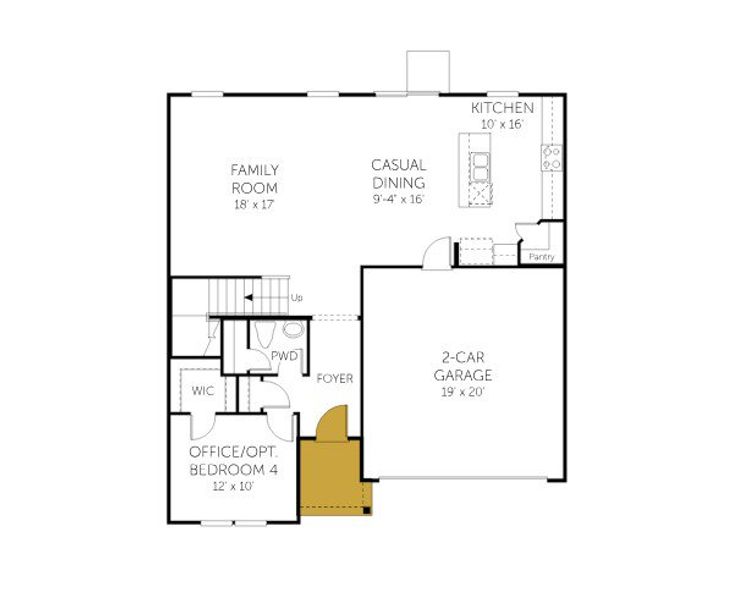 2D floor plan layout for the Prelude - Single Family Homes by Dream Finders Homes in Briargate, Fountain Inn, SC (Image 3).