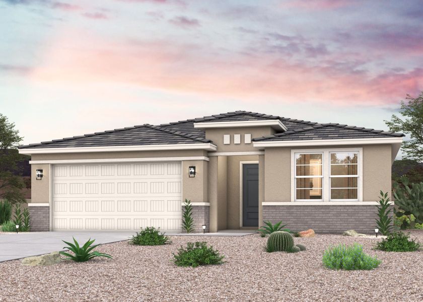 2-Story home exterior elevation rendering in Buckeye, AZ new home for sale. 2-Story home exterior elevation rendering in Buckeye, AZ new home for sale.