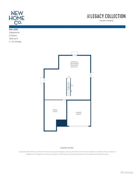2D floor plan layout of this home in The Legacy Collection at Talon Pointe, Thornton, CO (Image 4).