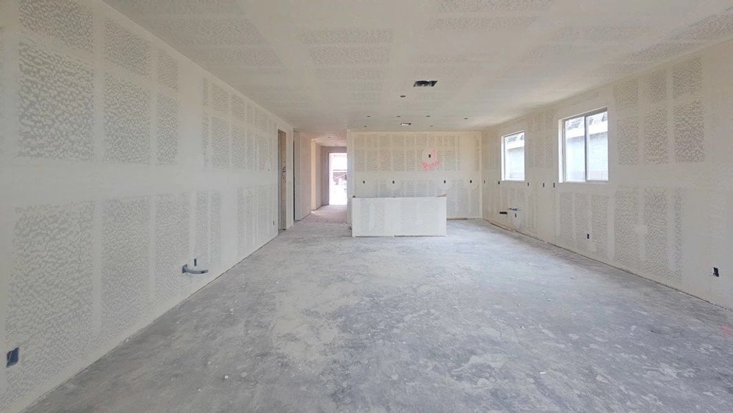Great room, kitchen and dining