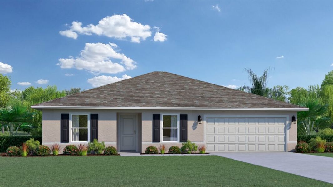 Representative exterior photo of a completed home built from the Oakleaf by Holiday Builders in Cape Coral, Cape Coral, FL (Image 1). Representative exterior photo of a completed home built from the Oakleaf by Holiday Builders in Cape Coral, Cape Coral, FL (Image 1).