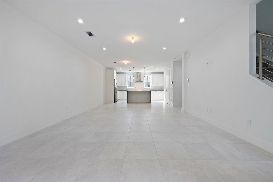 living area and kitchen