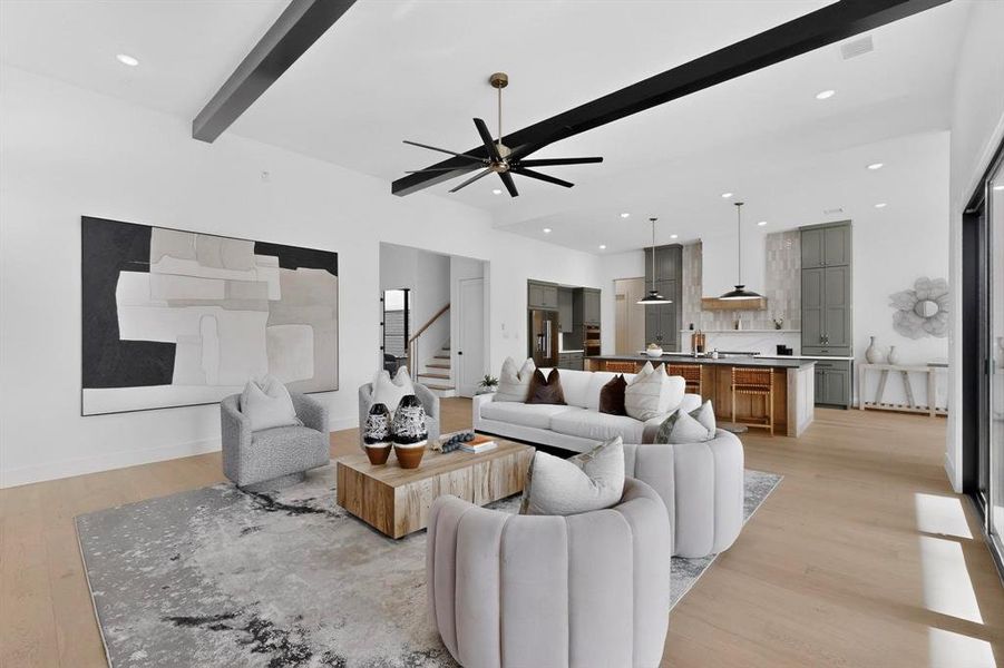 Large living spaces with extra tall ceilings.