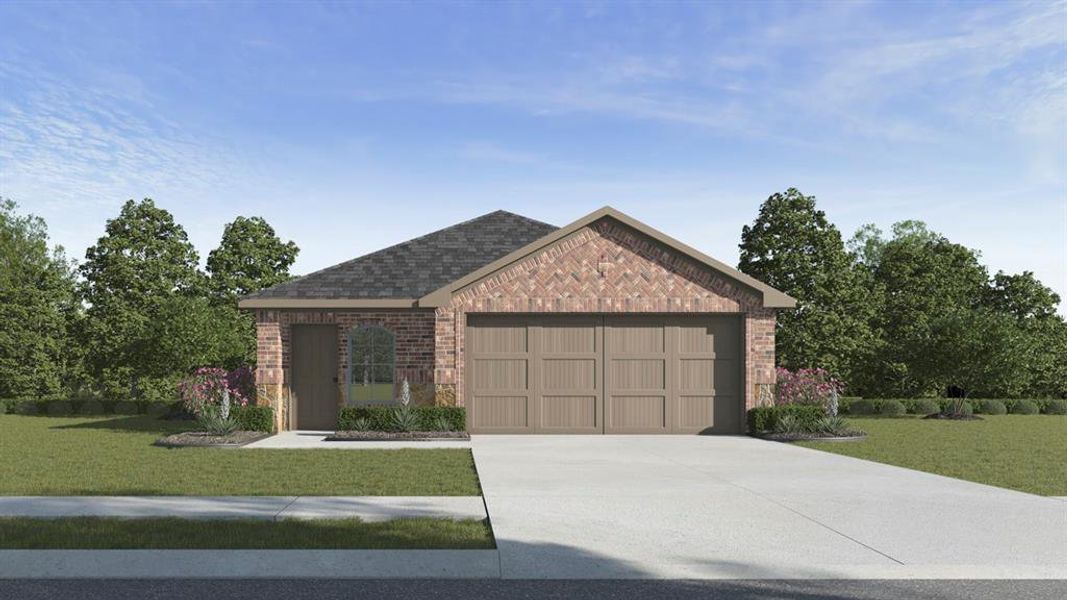 Brick veneer exterior with a dark shingle roof Brick veneer exterior with a dark shingle roof
