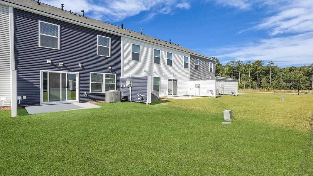 Exterior details and patio area of a home in Pine Hills Townhomes at Cane Bay, Summerville (Image 19).
