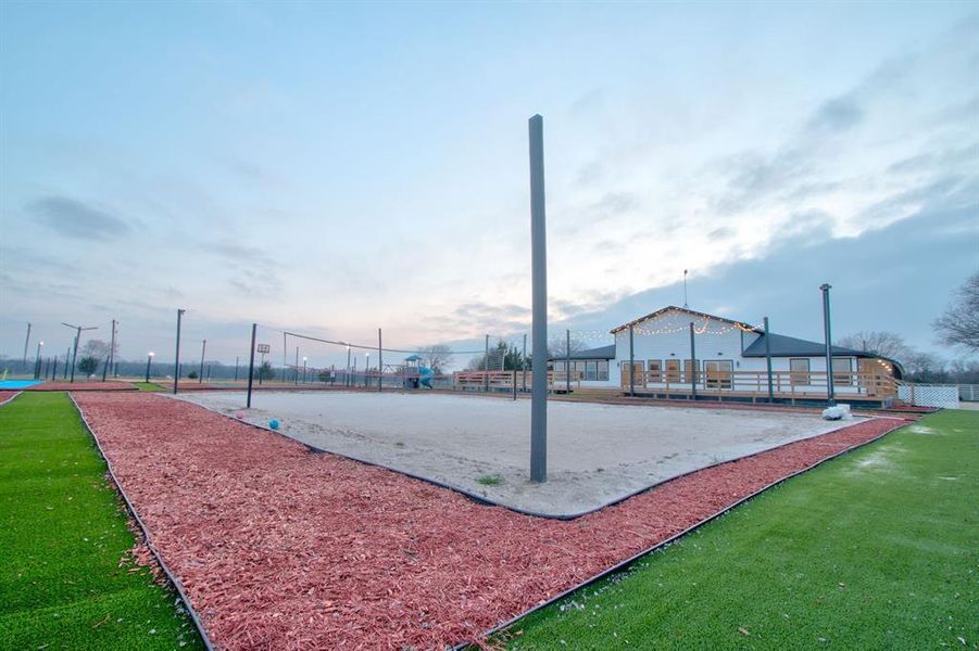 Sand volleyball court.