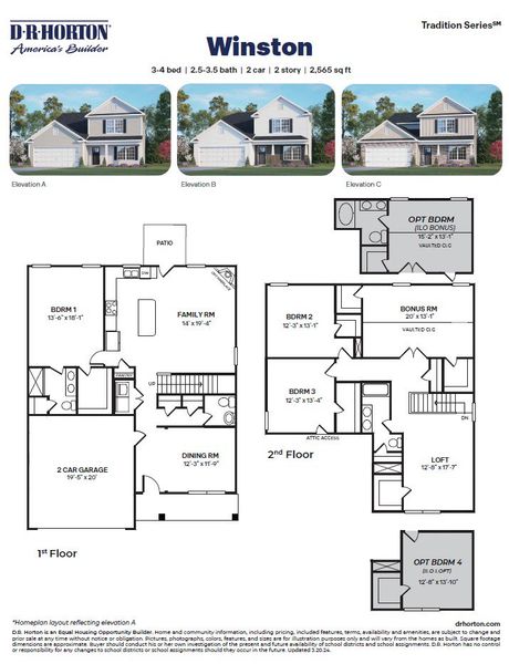 2D floor plan layout for the WINSTON by D.R. Horton in Aurora Acres, Snow Camp, NC (Image 3).