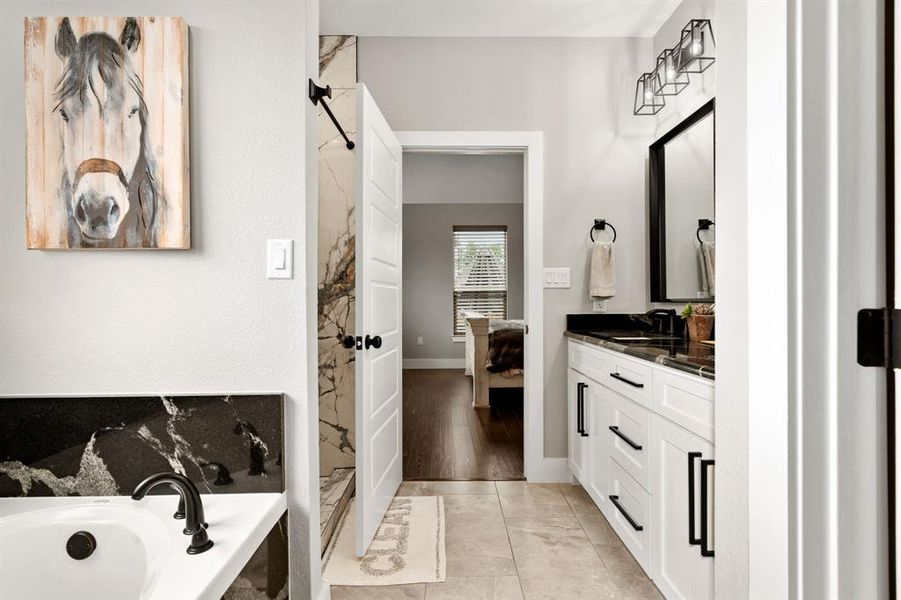 Separate Toilet Area for Privacy and looking towards Primary Bedroom.