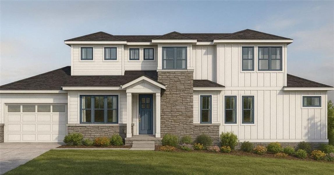 Front exterior of a new home in , Lawrenceville, GA, highlighting curb appeal (Image 1).