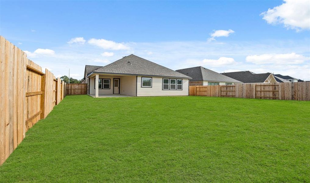 Covered patio in backyard