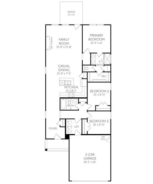 2D floor plan layout for the Bloomington - Single Family Homes by Dream Finders Homes in Enclave at The Settlement, Simpsonville, SC (Image 3).