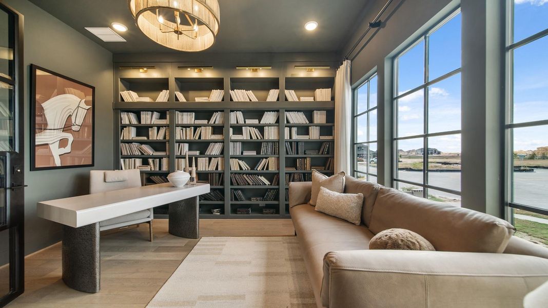 The elevated study can be used as an office or flex room. Representative image.