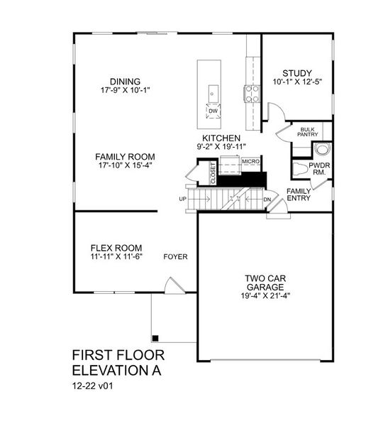 2D floor plan layout for the Hudson by Ryan Homes in Brookshire Estates, Sanford, NC (Image 2).