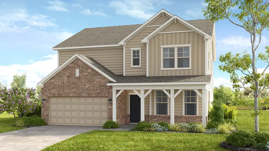 Front exterior of a new home in Stratford Hills, Ball Ground, GA, highlighting curb appeal (Image 1). Front exterior of a new home in Stratford Hills, Ball Ground, GA, highlighting curb appeal (Image 1).