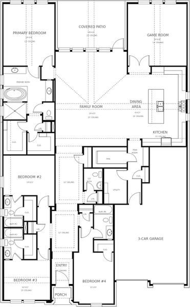 2D floor plan layout for the 3080W by Perry Homes in Ventana, Fort Worth, TX (Image 3).