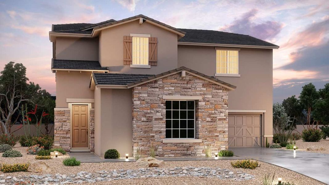 Representative exterior photo of a completed home built from the Sienna by Brightland Homes in Sycamore Farms, Surprise, AZ (Image 2).