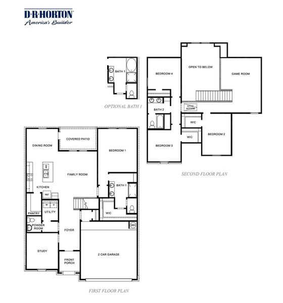 2D floor plan layout of this home in Watermark, Alvin, TX (Image 3).