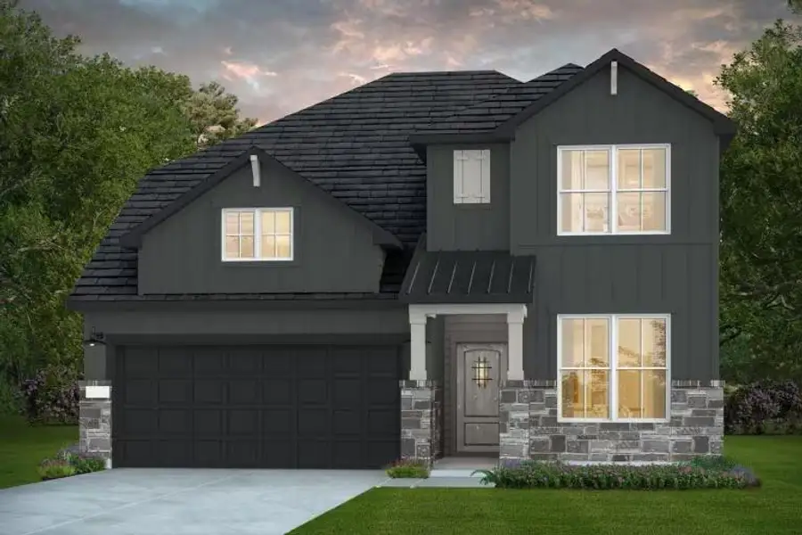 Front exterior of a new home in Montgomery Bend, Montgomery, TX, highlighting curb appeal (Image 1). Front exterior of a new home in Montgomery Bend, Montgomery, TX, highlighting curb appeal (Image 1).