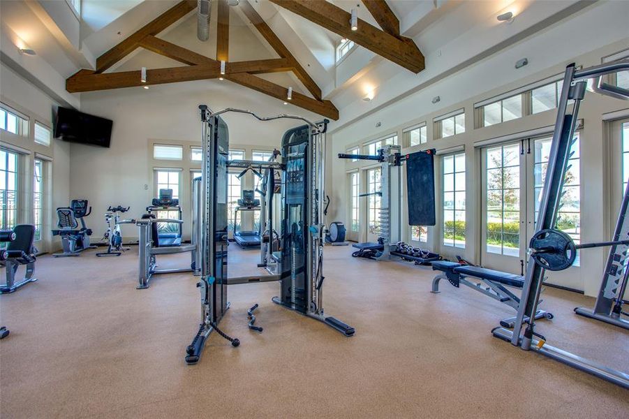 Maintain an active lifestyle without ever leaving the neighborhood. Sandbrock Ranch's beautifully appointed fitness center features a variety of cardio and strength-training equipment, expansive workout spaces, and large windows that create a bright and motivating atmosphere. Whether you're starting your day with a workout or fitting in an evening session, this convenient amenity helps residents stay healthy and active close to home. Maintain an active lifestyle without ever leaving the neighborhood. Sandbrock Ranch's beautifully appointed fitness center features a variety of cardio and strength-training equipment, expansive workout spaces, and large windows that create a bright and motivating atmosphere. Whether you're starting your day with a workout or fitting in an evening session, this convenient amenity helps residents stay healthy and active close to home.