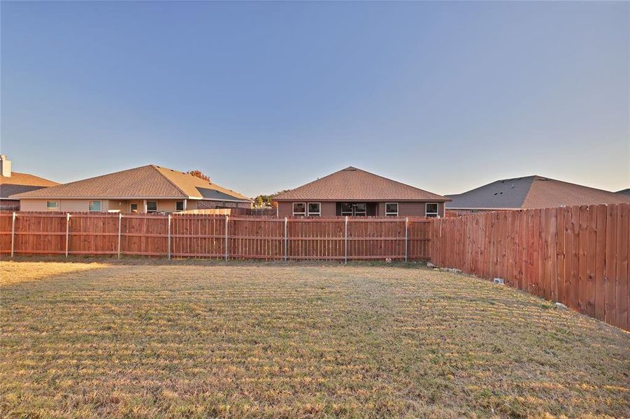 Nice back yard. Big enough to work with, but not a lot of maintenance.