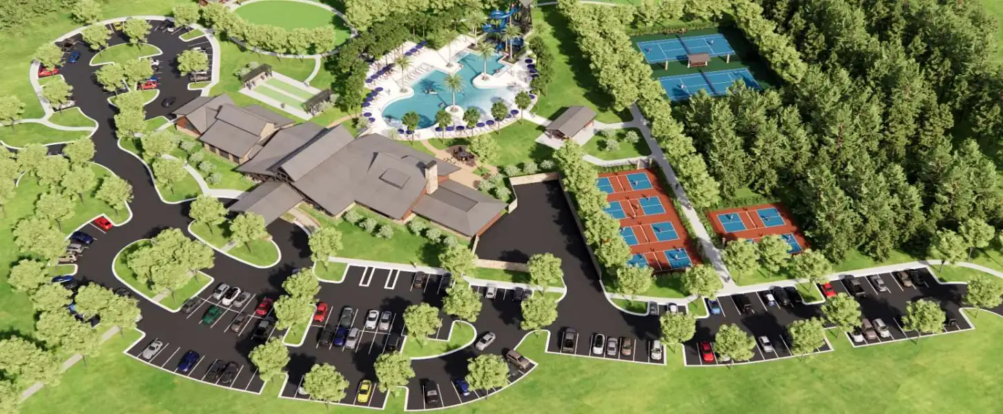 Rendering of the overview of the future Harvest Club and amenity space