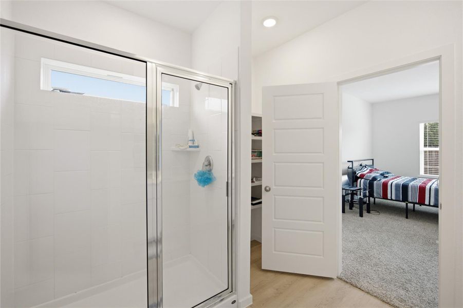 Primary shower — Walk-in shower with glass enclosure. Primary shower — Walk-in shower with glass enclosure.