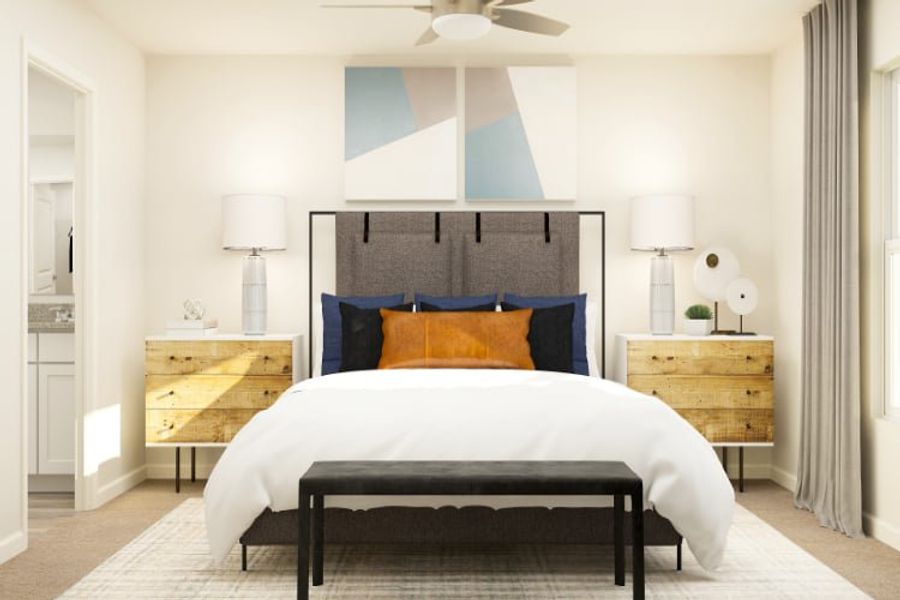 A bedroom with a bed and lamps. A bedroom with a bed and lamps.