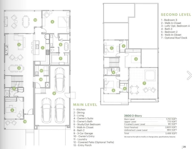 2D floor plan layout for the 2600 2-Story by Markel Homes in Northstar, Longmont, CO (Image 2).