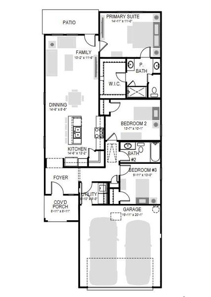2D floor plan layout of this home in Trinity Ranch, Elgin, TX (Image 4).