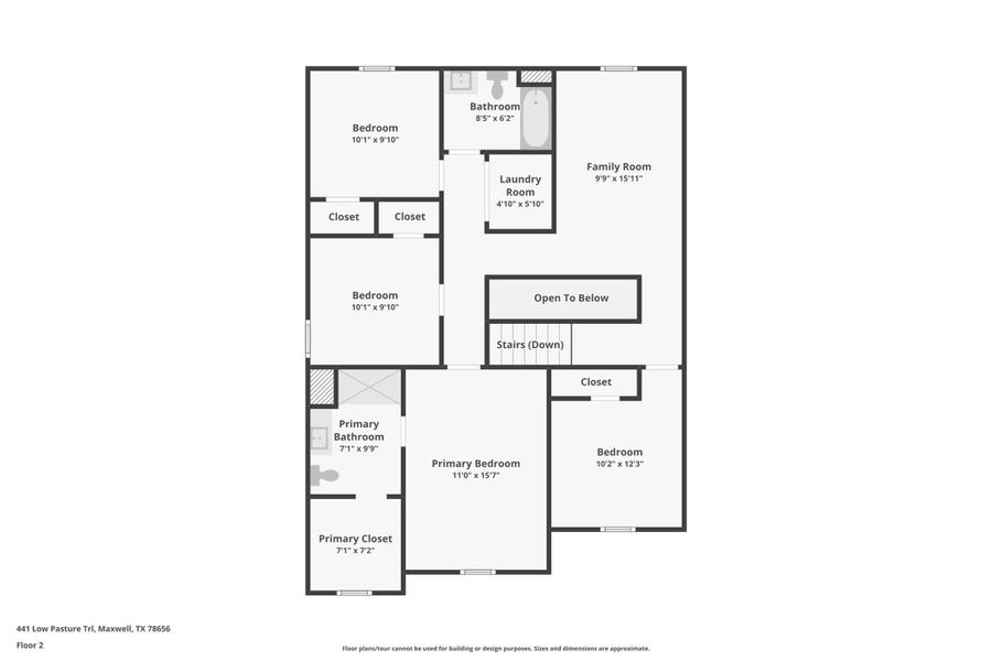 2D floor plan layout of this home in Sunset Oaks, Maxwell, TX (Image 5).