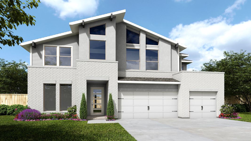 Representative exterior photo of a completed home built from the 3413E by Perry Homes in Easton Park, Austin, TX (Image 2). Representative exterior photo of a completed home built from the 3413E by Perry Homes in Easton Park, Austin, TX (Image 2).