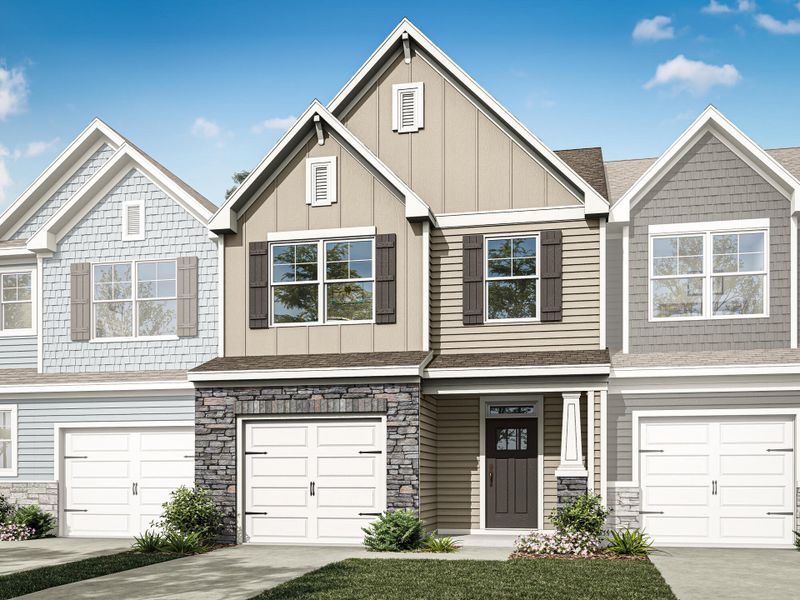 Front exterior of a new home in Blythe Mill Townhomes, Waxhaw, NC, highlighting curb appeal (Image 1). Front exterior of a new home in Blythe Mill Townhomes, Waxhaw, NC, highlighting curb appeal (Image 1).