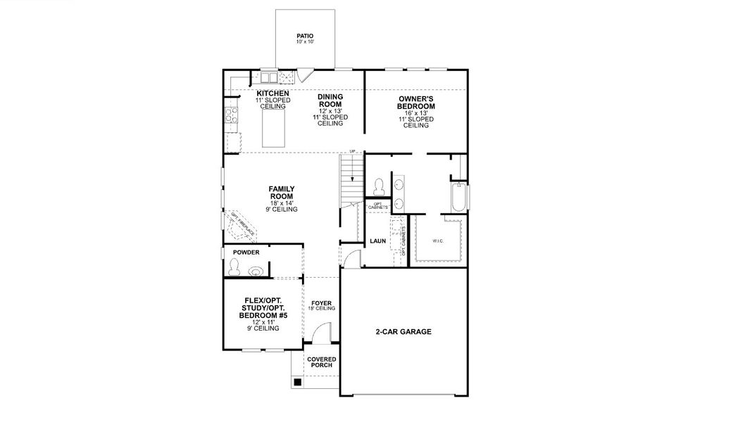 2D floor plan layout for the Bryant by M/I Homes in Chaparral Park, Oak Point, TX (Image 3).