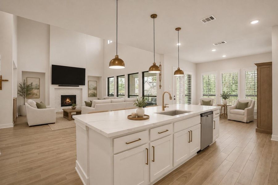 This spacious, open-concept layout is well-lit with natural light that seamlessly connects the heart of the home as one. This spacious, open-concept layout is well-lit with natural light that seamlessly connects the heart of the home as one.