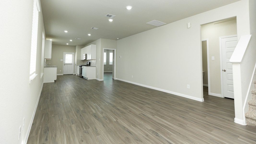 Family Room to Dining Area and Kitchen