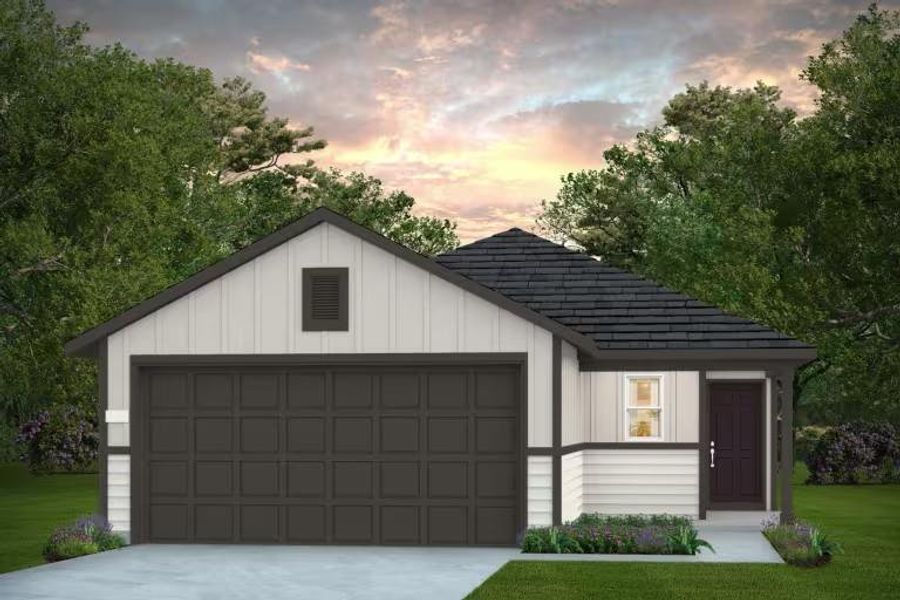 Front exterior of a new home in Stokesbury, Waller, TX, highlighting curb appeal (Image 1). Front exterior of a new home in Stokesbury, Waller, TX, highlighting curb appeal (Image 1).