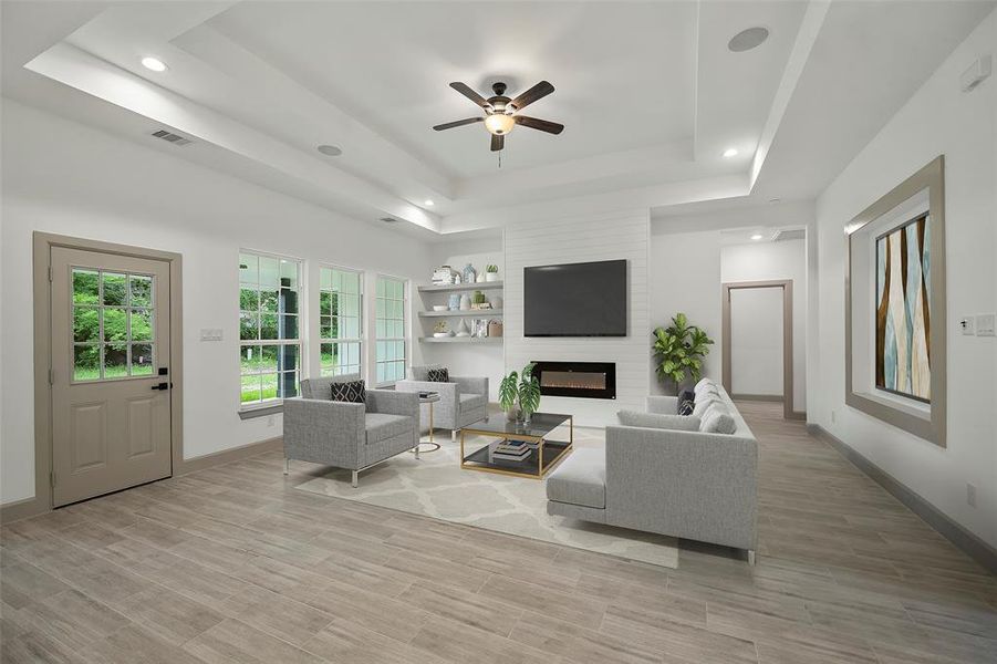 Digitally staged stock photo of living area.