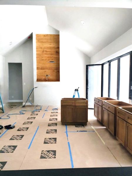 Fireplace looking from the kitchen Fireplace looking from the kitchen