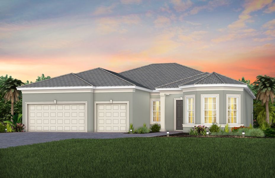 Front exterior of a new home in Del Webb Oak Creek, North Fort Myers, FL, highlighting curb appeal (Image 31).