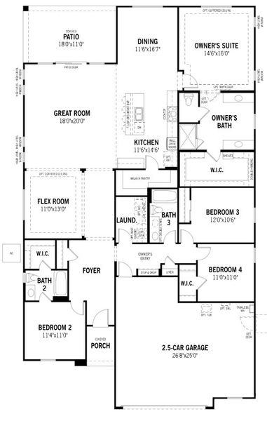 2D floor plan layout for the Mercury by Mattamy Homes in Saguaro Reserve II, Marana, AZ (Image 4). 2D floor plan layout for the Mercury by Mattamy Homes in Saguaro Reserve II, Marana, AZ (Image 4).