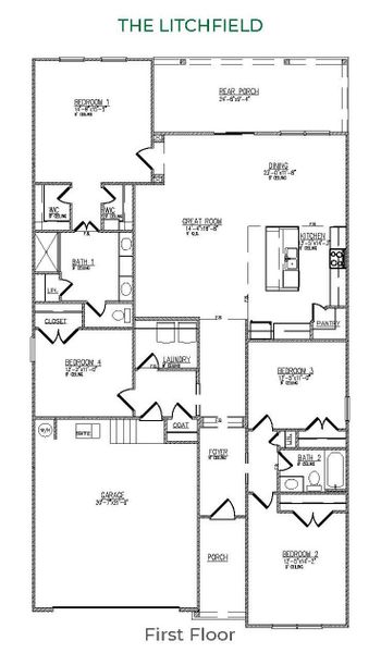 2D floor plan layout for the LITCHFIELD by D.R. Horton in The Cove at Mallard Crossing, Summerville, SC (Image 3).