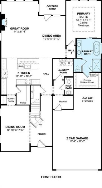 The El Paso floor plan by K. Hovnanian Homes. 1st floor shown. *Prices, plans, dimensions, features, specifications, materials, and availability of homes or communities are subject to change without notice or obligation.