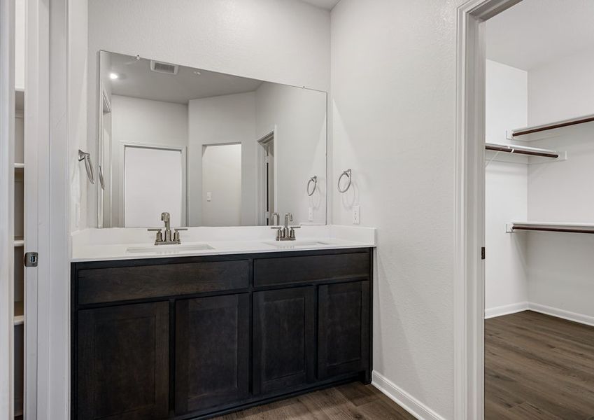 The master bathroom has a sprawling vanity. The master bathroom has a sprawling vanity.