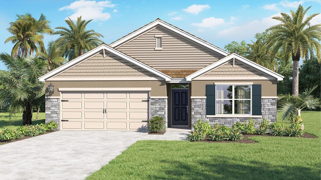 Representative exterior photo of a completed home built from the CALI by D.R. Horton in Crosswinds, Haines City, FL (Image 23).