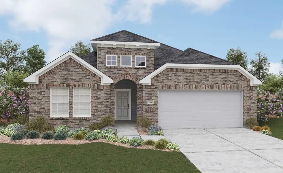 Front exterior of a new home in Oakwood Estates, Waller, TX, highlighting curb appeal (Image 1). Front exterior of a new home in Oakwood Estates, Waller, TX, highlighting curb appeal (Image 1).