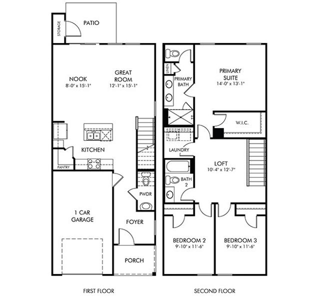 2D floor plan layout for the Amber by Meritage Homes in Wexford Park Townes, Fountain Inn, SC (Image 2). 2D floor plan layout for the Amber by Meritage Homes in Wexford Park Townes, Fountain Inn, SC (Image 2).
