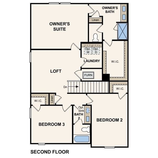 2D floor plan layout for the Birch by Century Communities in The Ridge at Trinity Ranch, Elgin, TX (Image 4).