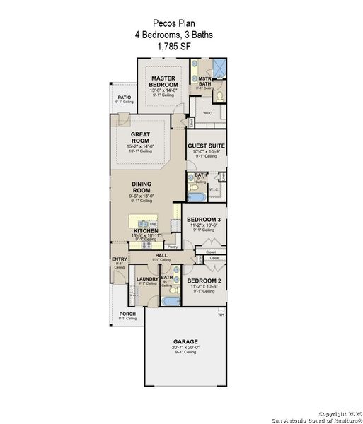 2D floor plan layout of this home in Highland Ridge, New Braunfels, TX (Image 3).