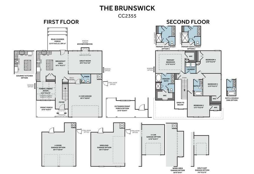 2D floor plan layout for the Brunswick by Caviness & Cates Communities in Bartlett Manor, Youngsville, NC (Image 24).