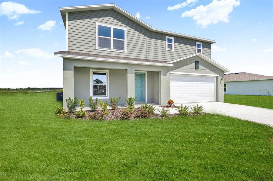 Front exterior of a new home in Scenic Terrace, Haines City, FL, highlighting curb appeal (Image 8).